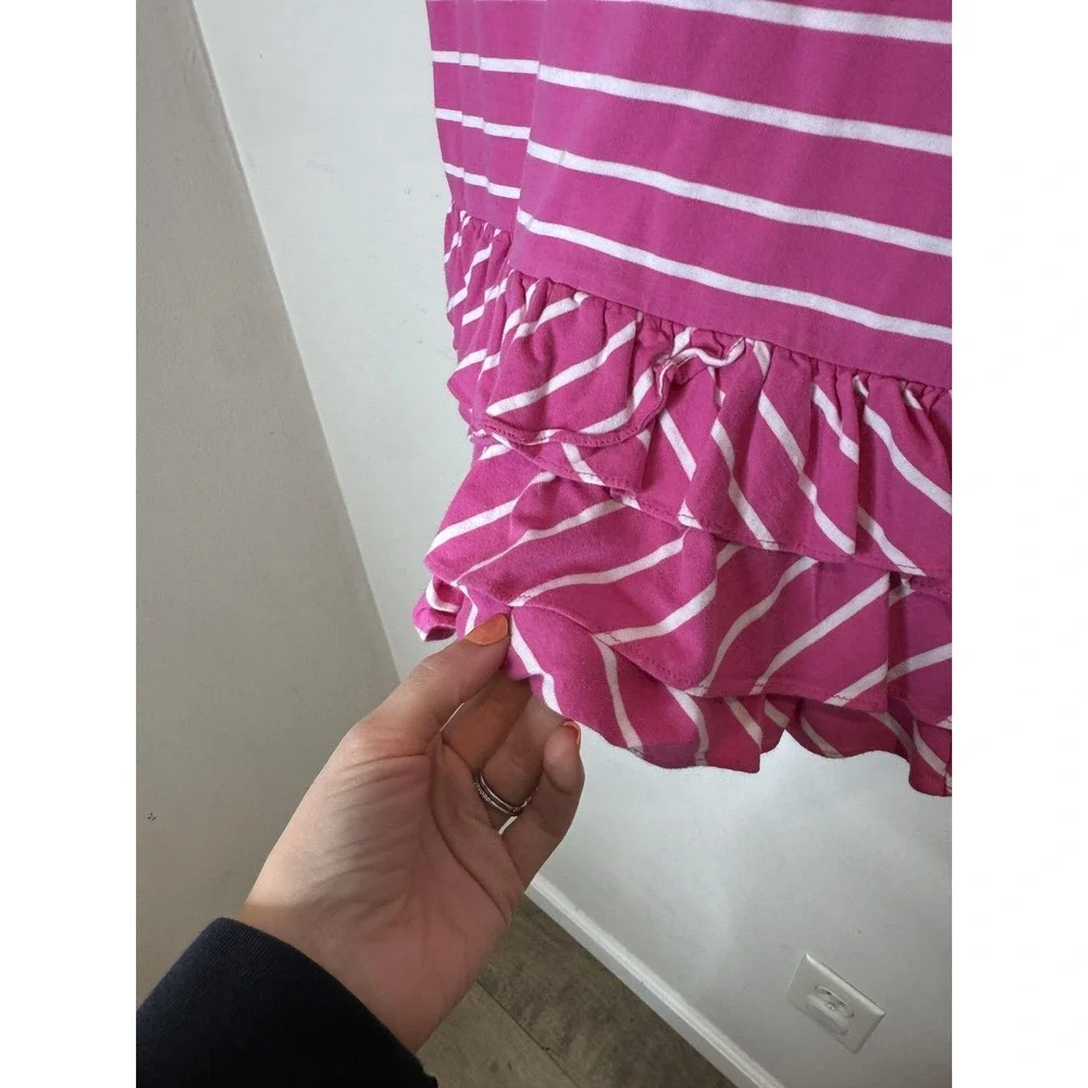 Ralph Lauren Dress Girls 8-10 Pink Stripe Half Sleeve Ruffle Hem T-Shirt Jersey